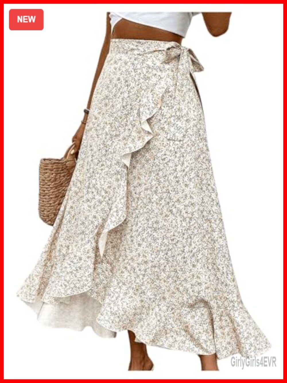 Women's Floral Ruffle Hem Tie Side Wrap Long Skirt